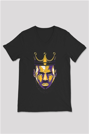 Lebron James Baskılı Unisex Siyah V Yaka Tişört - Tshirt