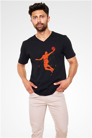 Lebron James Baskılı Unisex Siyah V Yaka Tişört - Tshirt