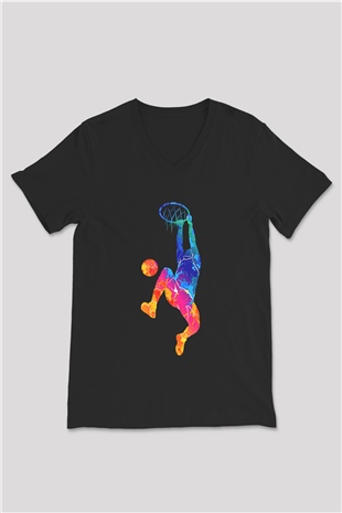 Lebron James Baskılı Unisex Siyah V Yaka Tişört - Tshirt