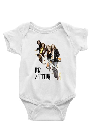 Led Zeppelin Baskılı Beyaz Unisex Bebek Body - Zıbın