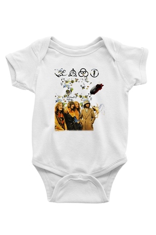 Led Zeppelin Baskılı Beyaz Unisex Bebek Body - Zıbın