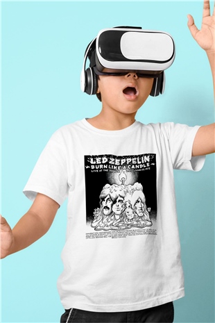Led Zeppelin Baskılı Beyaz Unisex Çocuk Tişört