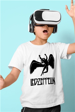 Led Zeppelin Baskılı Beyaz Unisex Çocuk Tişört