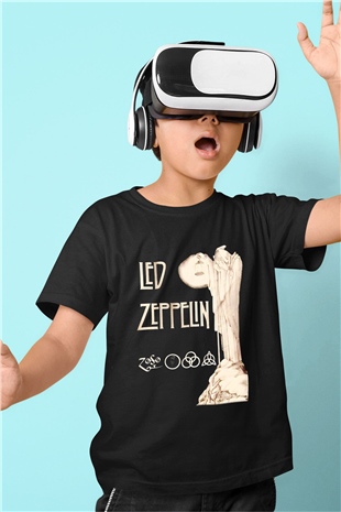 Led Zeppelin Baskılı Siyah Unisex Çocuk Tişört