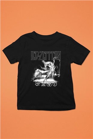 Led Zeppelin Baskılı Siyah Unisex Çocuk Tişört