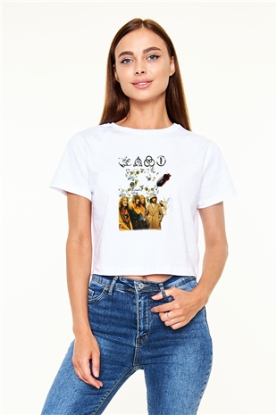 Led Zeppelin Beyaz Croptop Tişört