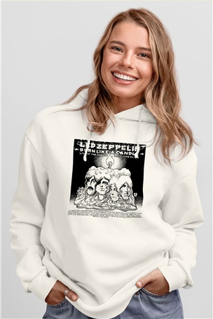 Led Zeppelin Beyaz Unisex Kapşonlu Sweatshirt