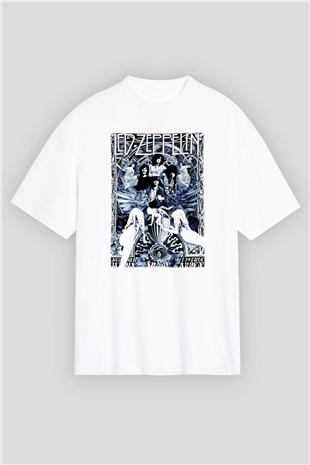 Led Zeppelin Beyaz Unisex Oversize Tişört T-Shirt