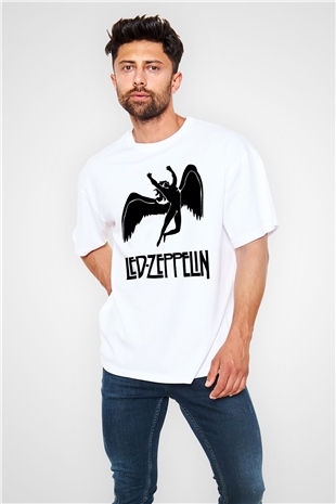 Led Zeppelin Beyaz Unisex Oversize Tişört T-Shirt