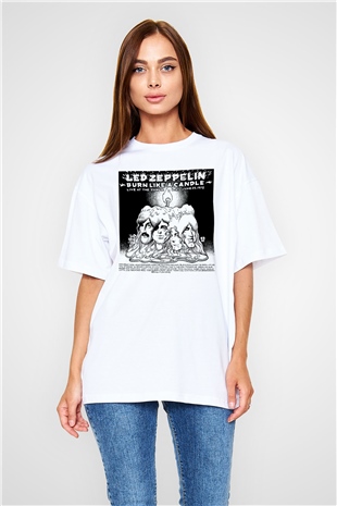 Led Zeppelin Beyaz Unisex Oversize Tişört T-Shirt