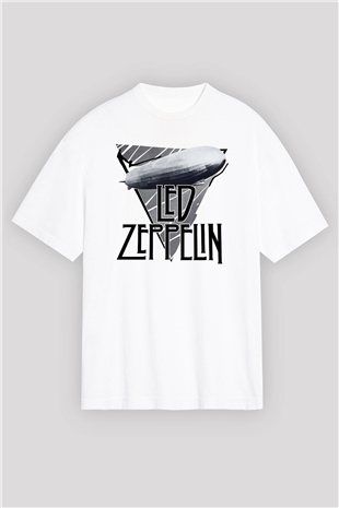 Led Zeppelin Beyaz Unisex Oversize Tişört T-Shirt