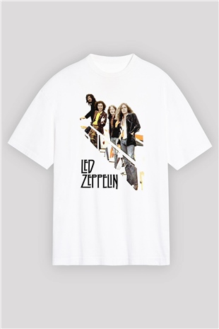 Led Zeppelin Beyaz Unisex Oversize Tişört T-Shirt