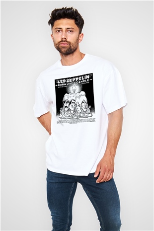 Led Zeppelin Beyaz Unisex Oversize Tişört T-Shirt