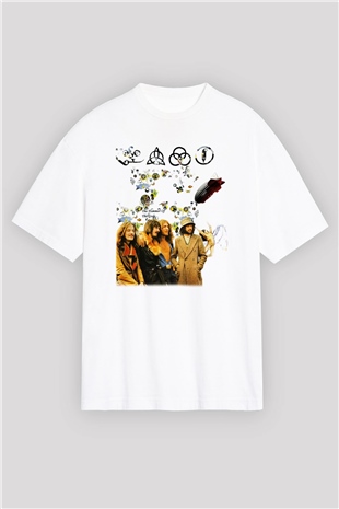 Led Zeppelin Beyaz Unisex Oversize Tişört T-Shirt