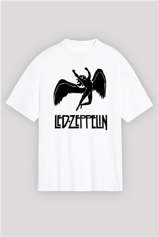 Led Zeppelin Beyaz Unisex Oversize Tişört T-Shirt