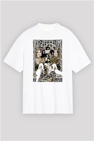 Led Zeppelin Beyaz Unisex Oversize Tişört T-Shirt