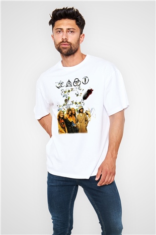 Led Zeppelin Beyaz Unisex Oversize Tişört T-Shirt
