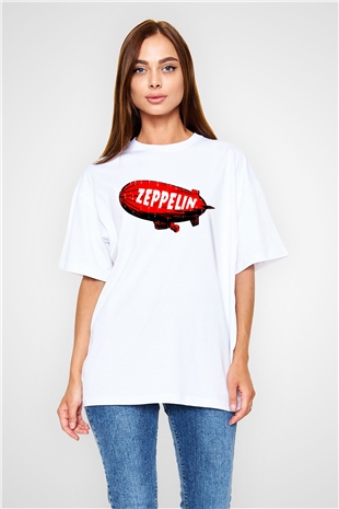 Led Zeppelin Beyaz Oversize Tişört Oversize T-shirt - TişörtFabrikası