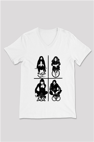 Led Zeppelin Beyaz Unisex V Yaka Tişört T-Shirt