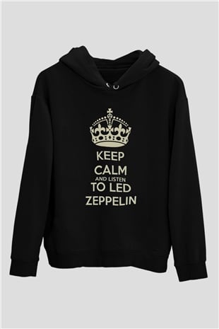 Led Zeppelin Keep Calm And Listen To Led Zeppelin Siyah Unisex Hoodie