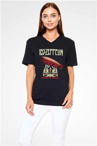 Led Zeppelin Mothership Siyah Unisex V Yaka Tişört T-Shirt