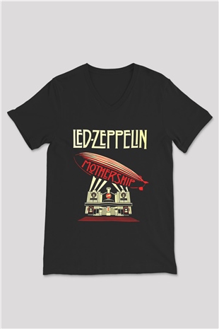 Led Zeppelin Mothership Siyah Unisex V Yaka Tişört T-Shirt