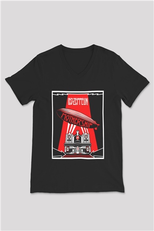 Led Zeppelin Mothership Siyah Unisex V Yaka Tişört T-Shirt
