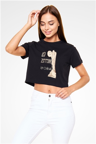 Led Zeppelin Siyah Crop Top Tişört