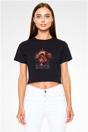 Led Zeppelin Siyah Crop Top Tişört