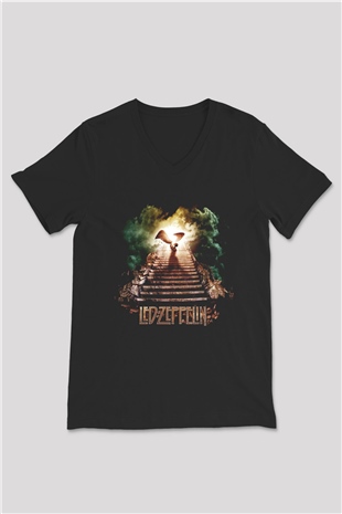 Led Zeppelin Siyah Unisex V Yaka Tişört T-Shirt