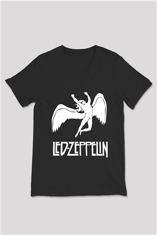 Led Zeppelin Siyah Unisex V Yaka Tişört T-Shirt