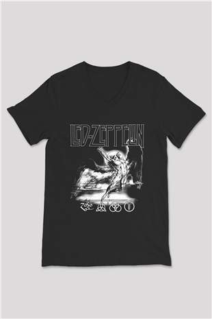 Led Zeppelin Siyah Unisex V Yaka Tişört T-Shirt