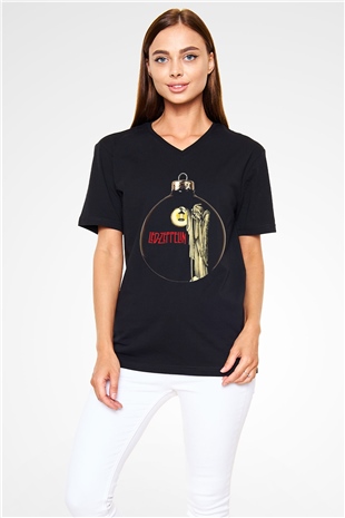 Led Zeppelin Siyah Unisex V Yaka Tişört T-Shirt