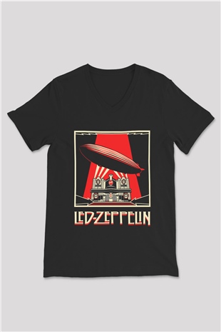 Led Zeppelin Siyah Unisex V Yaka Tişört T-Shirt