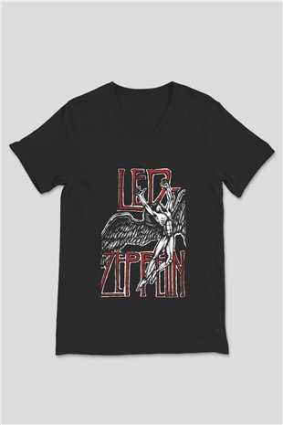 Led Zeppelin Siyah Unisex V Yaka Tişört T-Shirt