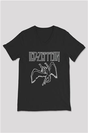 Led Zeppelin Siyah Unisex V Yaka Tişört T-Shirt