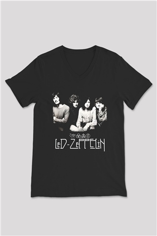 Led Zeppelin Siyah Unisex V Yaka Tişört T-Shirt