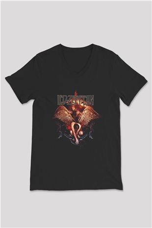 Led Zeppelin Siyah Unisex V Yaka Tişört T-Shirt