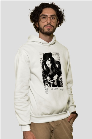 Lee Aaron Beyaz Unisex Kapşonlu Sweatshirt