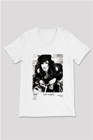 Lee Aaron Beyaz Unisex V Yaka Tişört T-Shirt