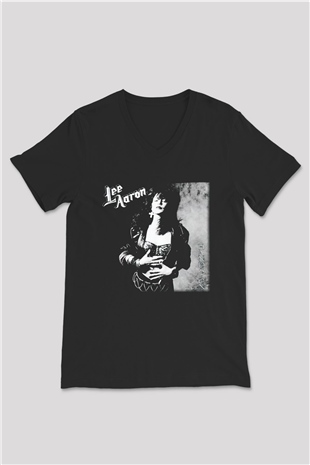 Lee Aaron Siyah Unisex V Yaka Tişört T-Shirt