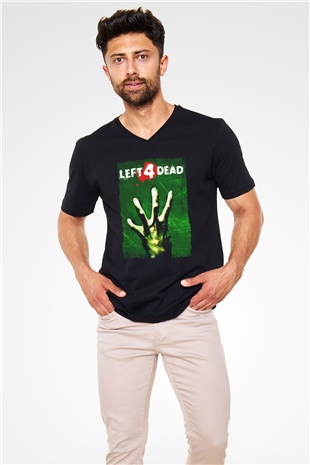 Left 4 Dead Siyah Unisex V Yaka Tişört