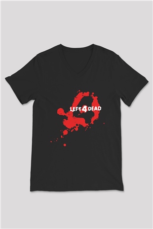 Left 4 Dead Siyah Unisex V Yaka Tişört T-Shirt