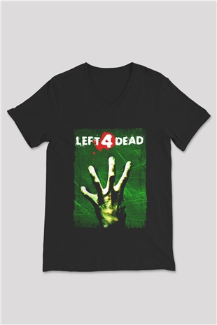 Left 4 Dead Siyah Unisex V Yaka Tişört