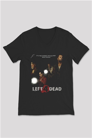 Left 4 Dead Siyah Unisex V Yaka Tişört