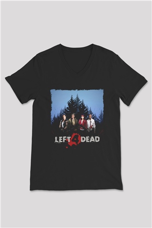 Left 4 Dead Siyah Unisex V Yaka Tişört