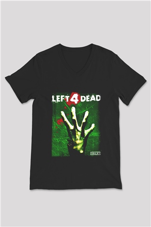 Left 4 Dead Siyah Unisex V Yaka Tişört T-Shirt