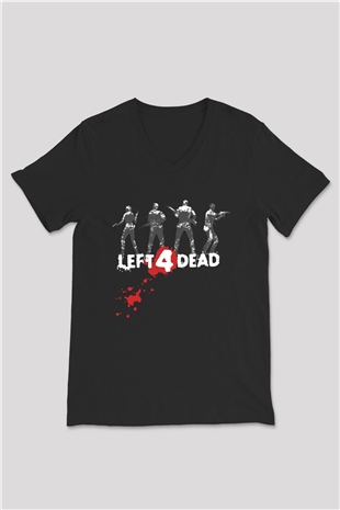 Left 4 Dead Siyah Unisex V Yaka Tişört
