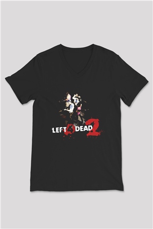 Left 4 Dead Siyah Unisex V Yaka Tişört T-Shirt