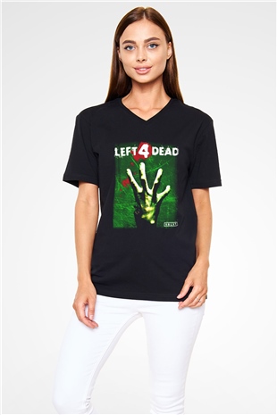 Left 4 Dead Siyah Unisex V Yaka Tişört T-Shirt
